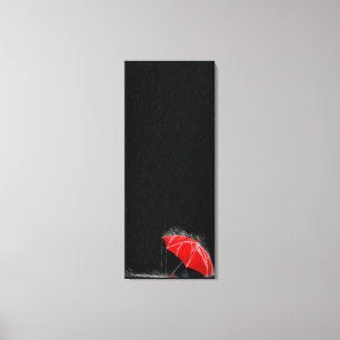 Illustration Lost Red Umbrella in Rain Canvas Print