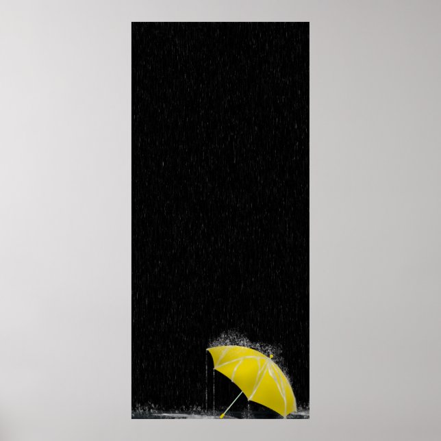 Illustration Lost Yellow Umbrella in Rain Poster (Front)