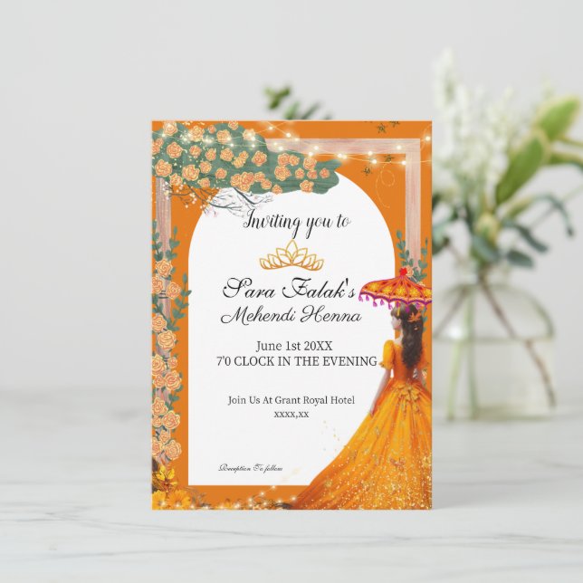 illustration Mehendi Henna Indian Wedding  Invitation (Standing Front)