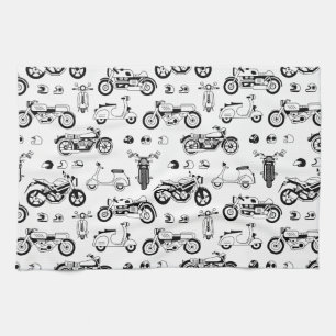 Illustration motorcycles scooters and helmets kitchen towel