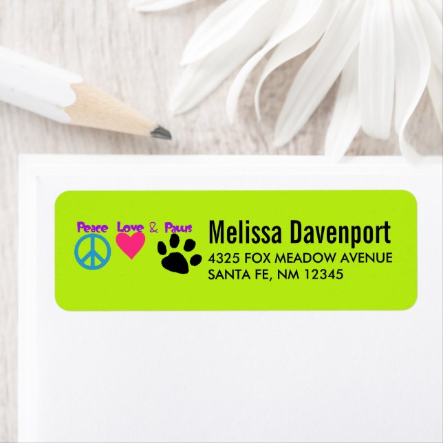 Illustration Neon de Peace Love & Paws (En situation)