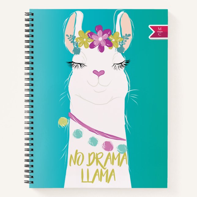 Illustration No Drama Llama Monogram Notebook (Front)