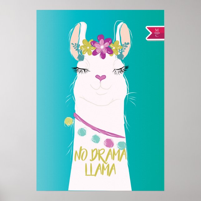 Illustration No Drama Llama Monogram Poster (Front)