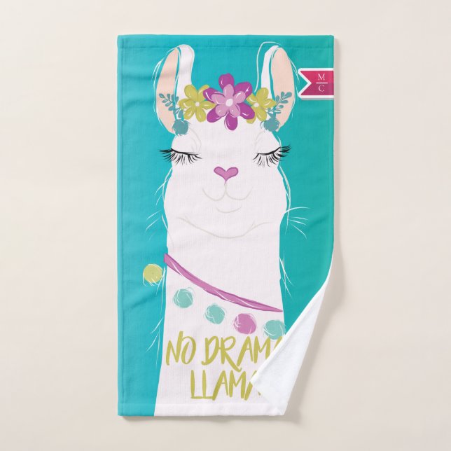 Illustration No Drama Llama with Monogram Hand Towel (Hand Towel)