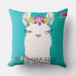 Illustration No Drama Llama with Monogram Throw Pillow