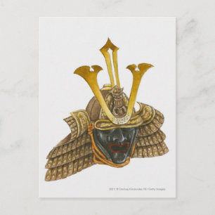 Illustration of 16th century samurai helmet postcard