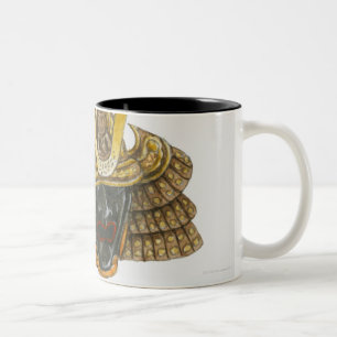 Illustration of 16th century samurai helmet Two-Tone coffee mug