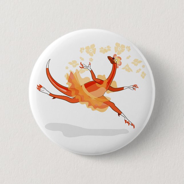 Illustration Of A Ballerina Dancing Raptor. 2 Inch Round Button (Front)