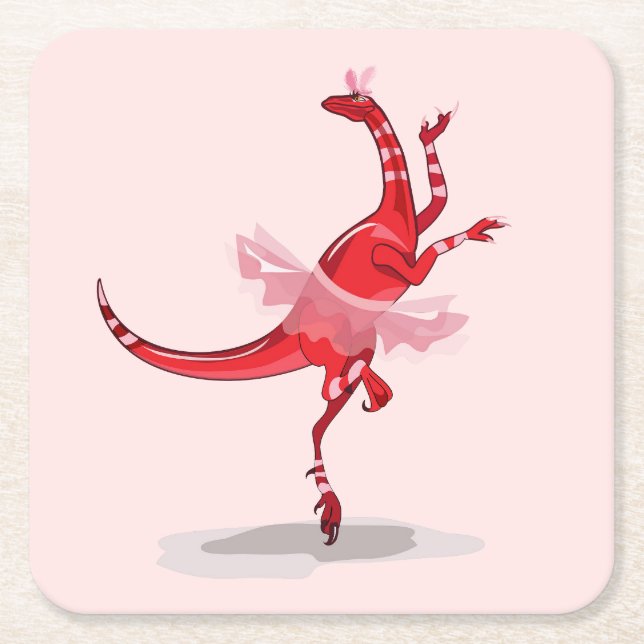 Illustration Of A Ballerina Dancing Raptor. Square Paper Coaster (Front)