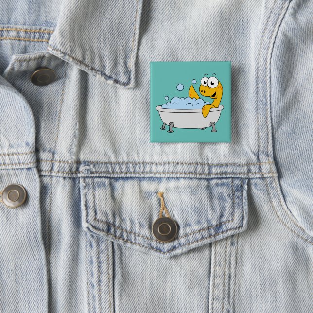 Illustration Of A Bathing Loch Ness Monster. 2 Inch Square Button (In Situ)