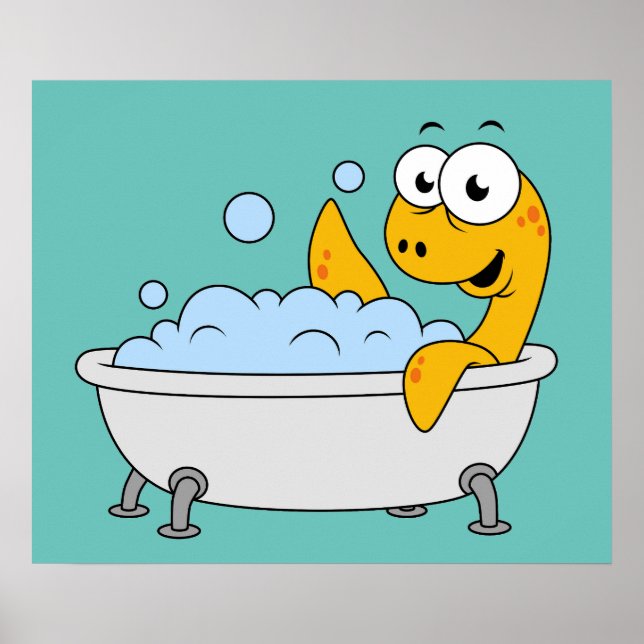 Illustration Of A Bathing Loch Ness Monster. Poster (Front)
