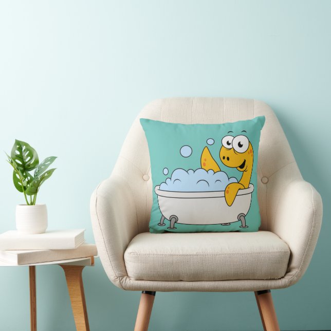 Illustration Of A Bathing Loch Ness Monster. Throw Pillow (Chair)