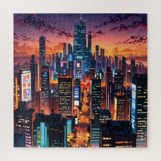 Illustration of a big city at night jigsaw puzzle