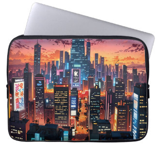 Illustration of a big city at night laptop sleeve