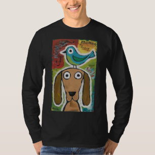 Illustration of a Bird Above a Dog's Head T-Shirt