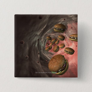 Illustration of a blood vessel with burgers 2 inch square button