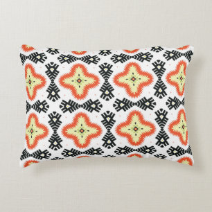 Illustration of a bright multicolored carpet with accent pillow