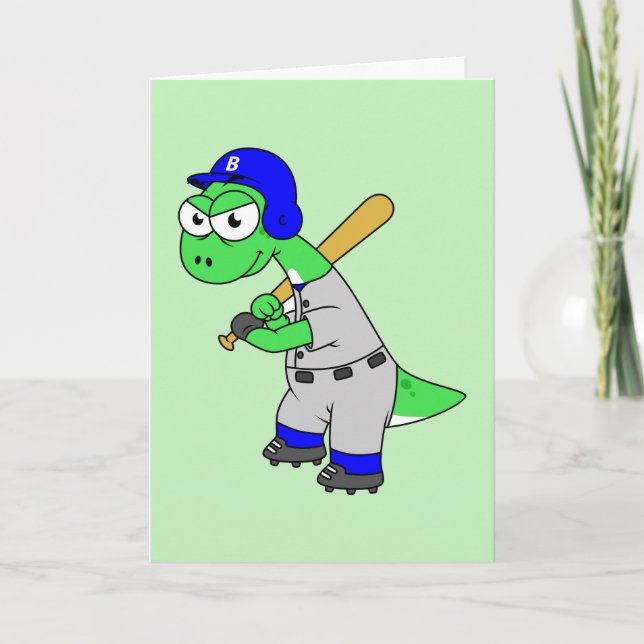 Illustration Of A Brontosaurus Baseball Player. Card (Front)