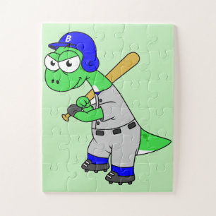Illustration Of A Brontosaurus Baseball Player. Jigsaw Puzzle