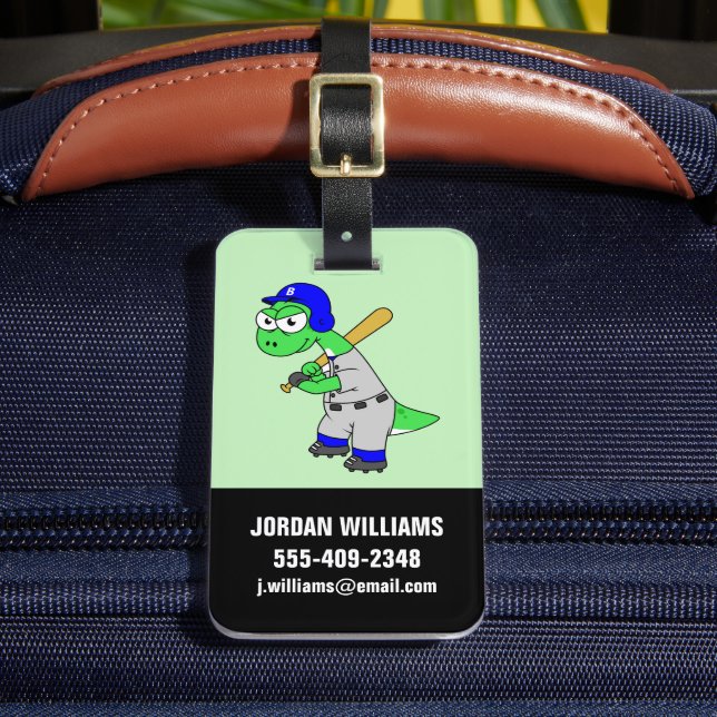 Illustration Of A Brontosaurus Baseball Player. Luggage Tag (Front Insitu 2)