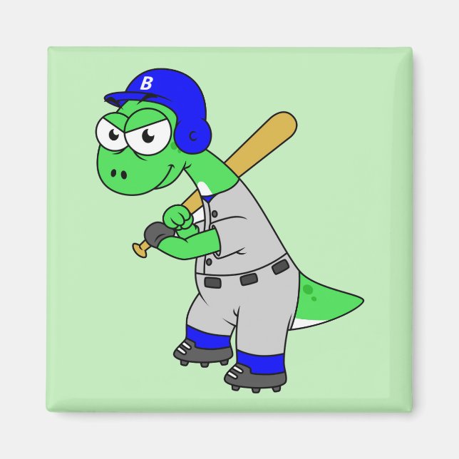 Illustration Of A Brontosaurus Baseball Player. Magnet (Front)