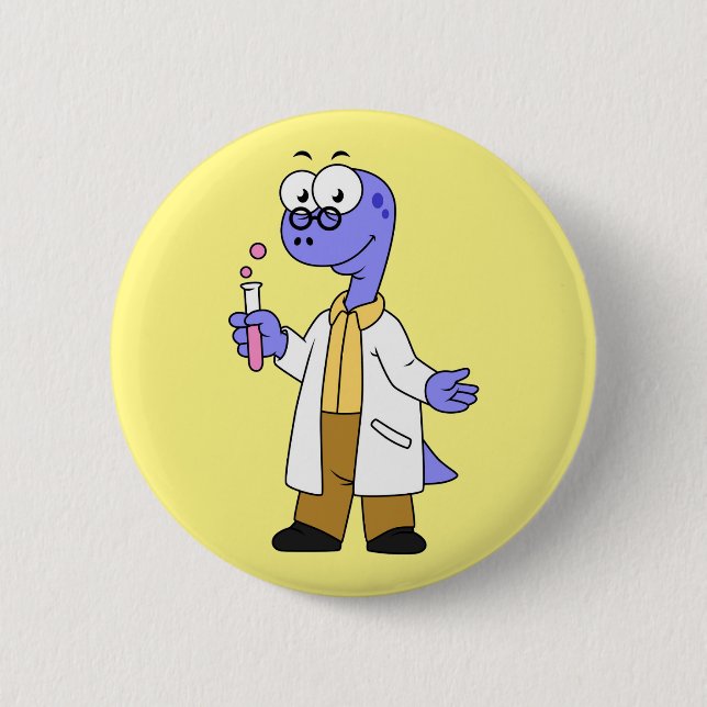 Illustration Of A Brontosaurus Chemist. 2 Inch Round Button (Front)