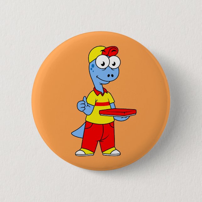 Illustration Of A Brontosaurus Delivery Person. 2 Inch Round Button (Front)