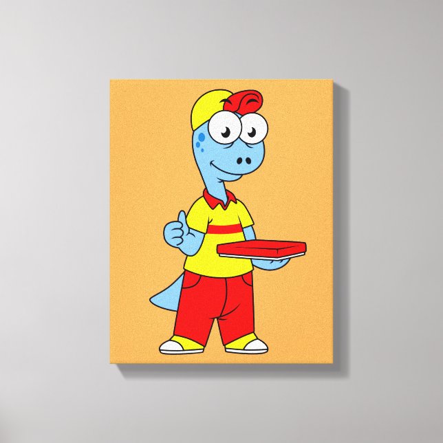 Illustration Of A Brontosaurus Delivery Person. Canvas Print (Front)
