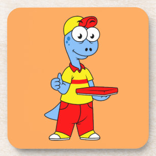 Illustration Of A Brontosaurus Delivery Person. Coaster