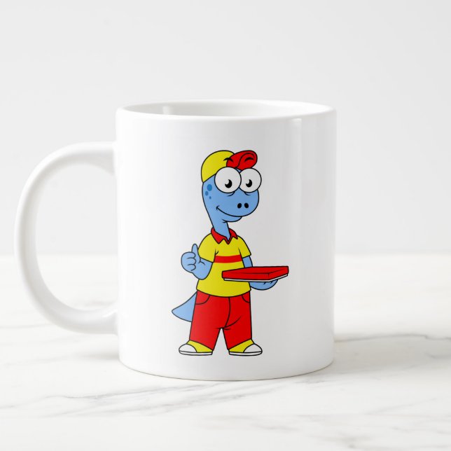 Illustration Of A Brontosaurus Delivery Person. Large Coffee Mug (Left)