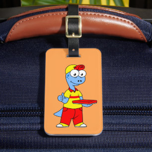 Illustration Of A Brontosaurus Delivery Person. Luggage Tag