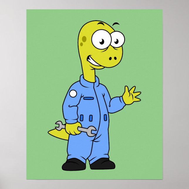 Illustration Of A Brontosaurus Mechanic. Poster (Front)