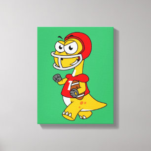 Illustration Of A Brontosaurus Playing Football. Canvas Print