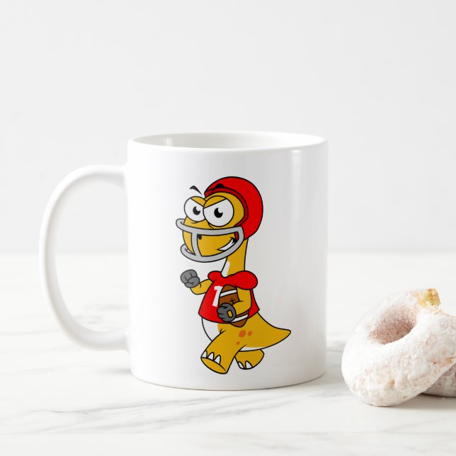 Illustration Of A Brontosaurus Playing Football. Coffee Mug (With Donut)