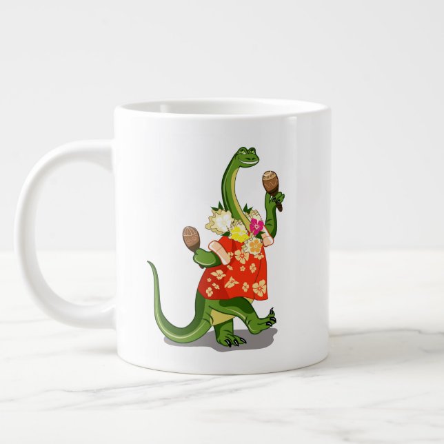 Illustration Of A Brontosaurus Playing Maracas. Large Coffee Mug (Left)