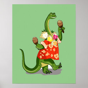 Illustration Of A Brontosaurus Playing Maracas. Poster