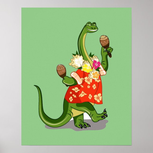 Illustration Of A Brontosaurus Playing Maracas. Poster (Front)