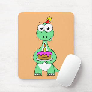 Illustration Of A Brontosaurus With Birthday Cake. Mouse Pad