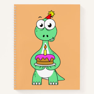 Illustration Of A Brontosaurus With Birthday Cake. Notebook