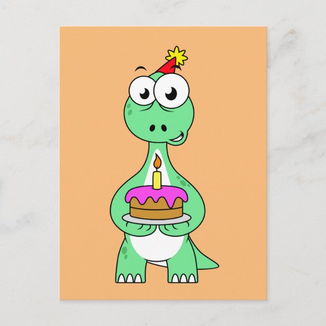 Illustration Of A Brontosaurus With Birthday Cake. Postcard (Front)