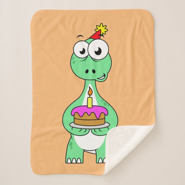 Illustration Of A Brontosaurus With Birthday Cake. Sherpa Blanket (Front)