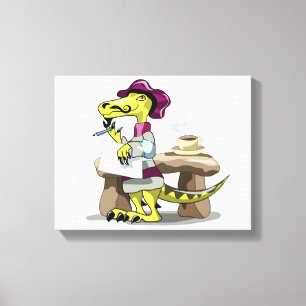 Illustration Of A Cartoon Raptor Poet Thinking. Canvas Print