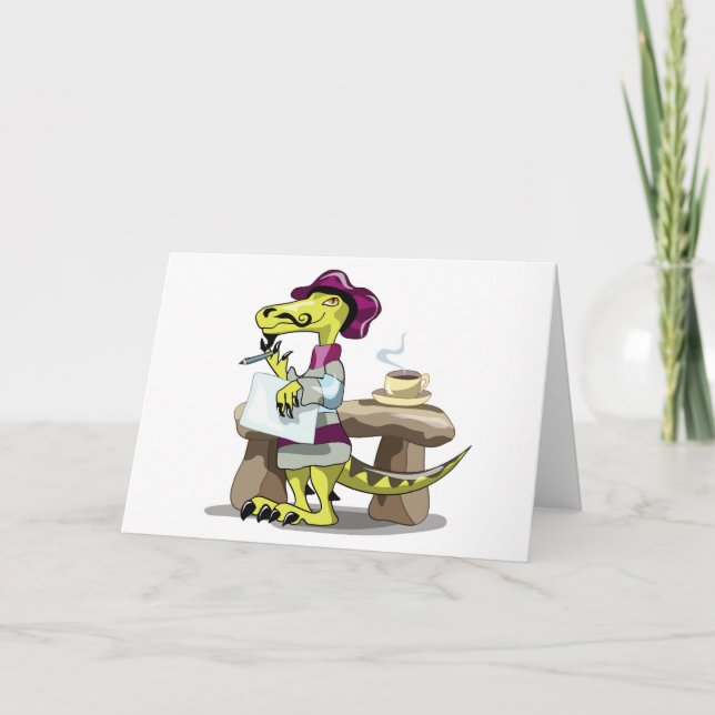 Illustration Of A Cartoon Raptor Poet Thinking. Card (Front)