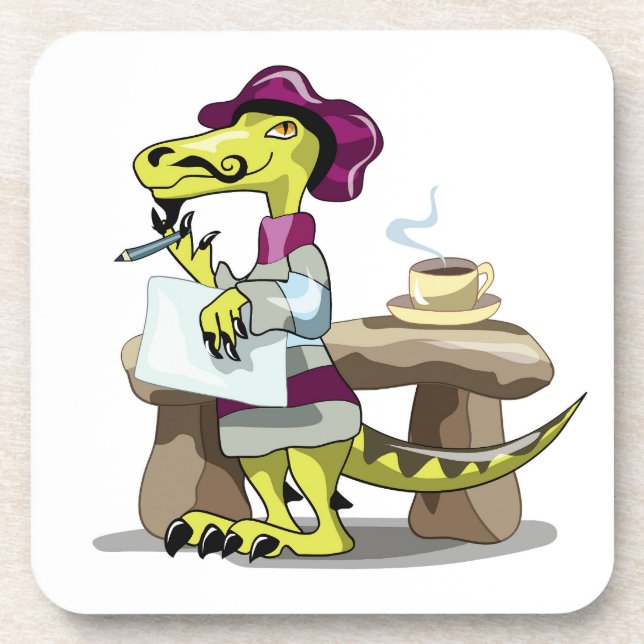 Illustration Of A Cartoon Raptor Poet Thinking. Coaster (Front)