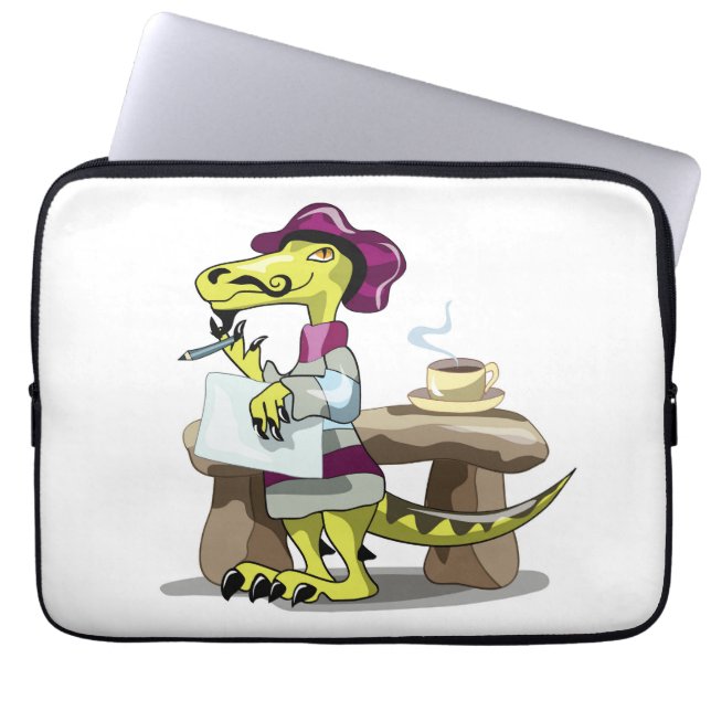 Illustration Of A Cartoon Raptor Poet Thinking. Laptop Sleeve (Front)
