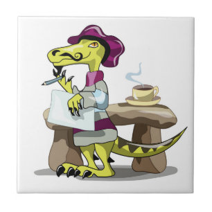 Illustration Of A Cartoon Raptor Poet Thinking. Tile