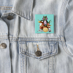 Illustration Of A Chasmosaurus Playing The Drums. 2 Inch Square Button
