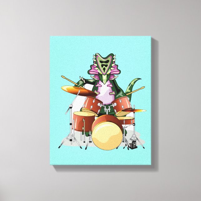 Illustration Of A Chasmosaurus Playing The Drums. Canvas Print (Front)
