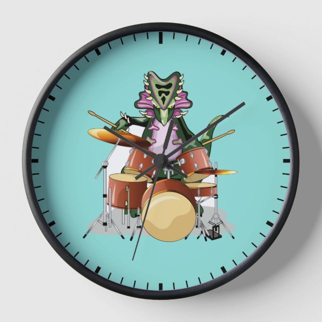 Illustration Of A Chasmosaurus Playing The Drums. Clock (Front)