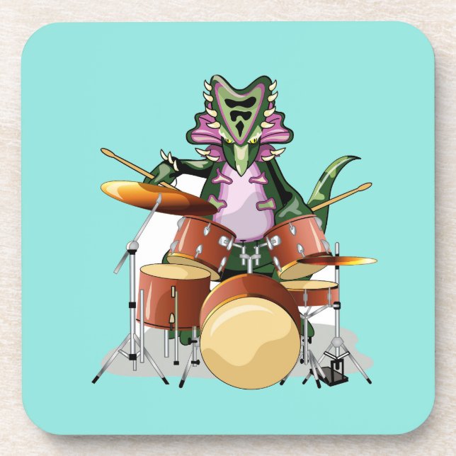 Illustration Of A Chasmosaurus Playing The Drums. Coaster (Front)